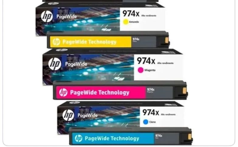 tinta HP 974 XL original ciano magenta e yellow