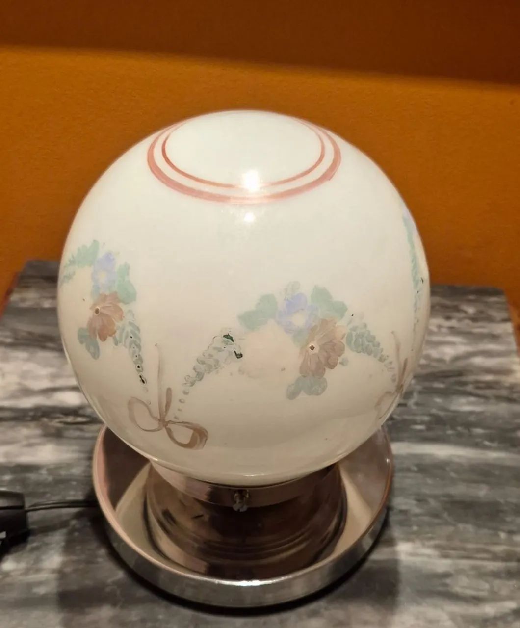 ART deco Luminária de mesa com cúpula de opalina flores