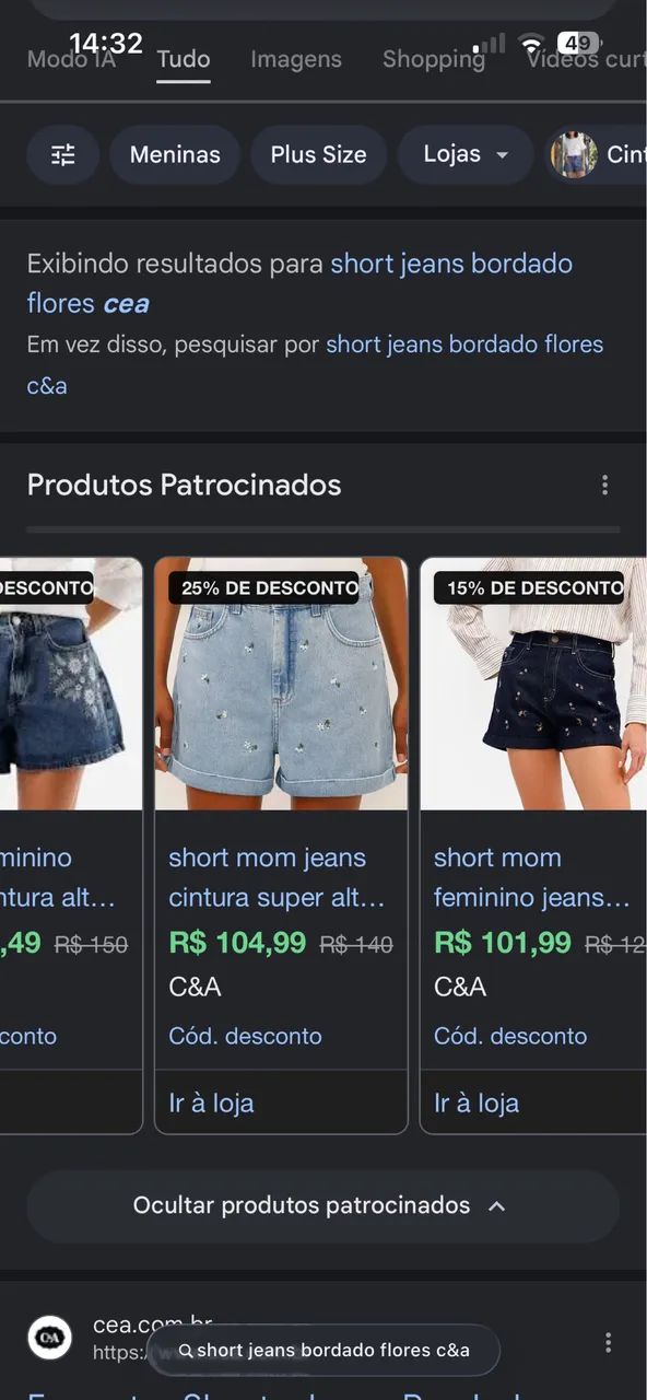 Short jeans mom cintura alta com flores bordadas - Foto 5