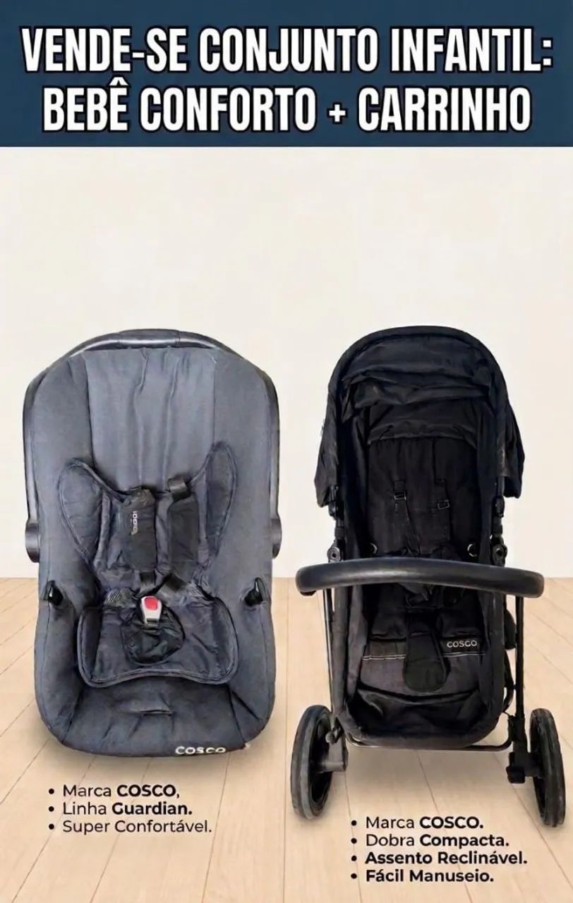 Carrinho de bebê com bebe conforto 