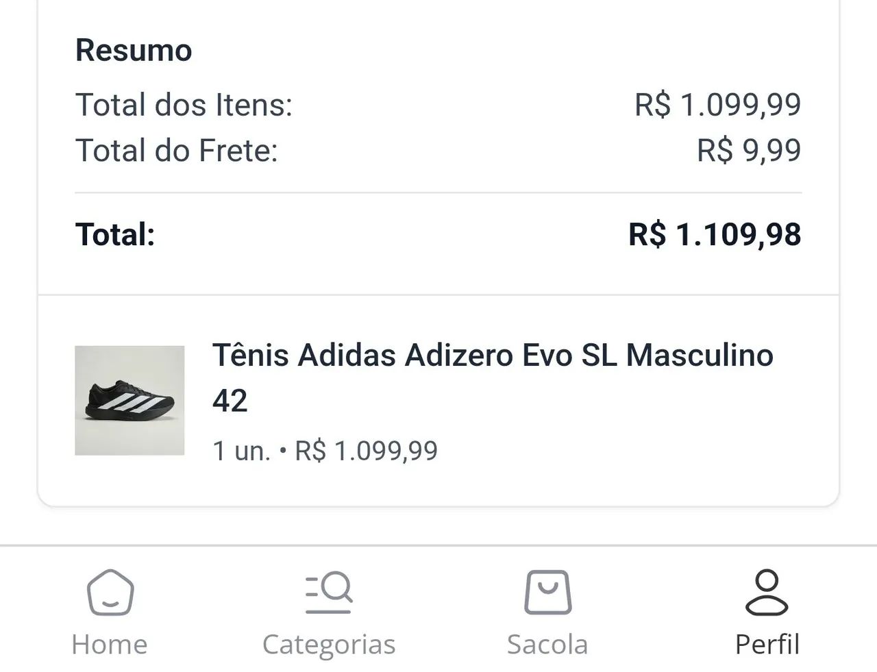 Adidas Evo sl 42- tamanho ideal para pé 41