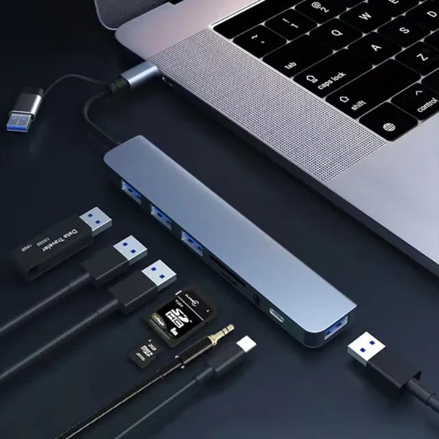 Adaptador Hub Tipo-C 8 em 2 Multifuncional com Entrada SD e Áudio - Foto 5