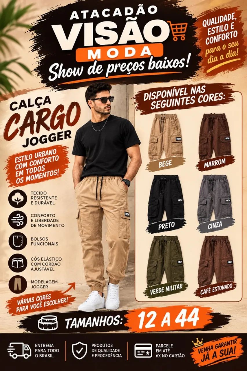 CALÇAS CARGO JOGGER MASCULINO