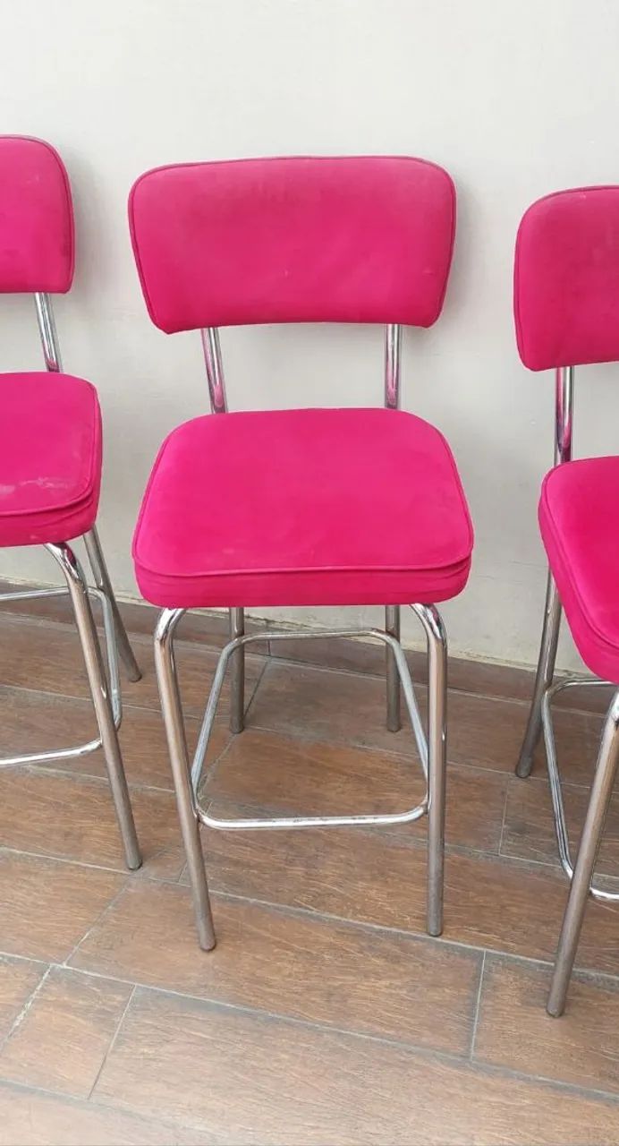 banco estofado alto rosa valor e do Jogo de 6 - Foto 5