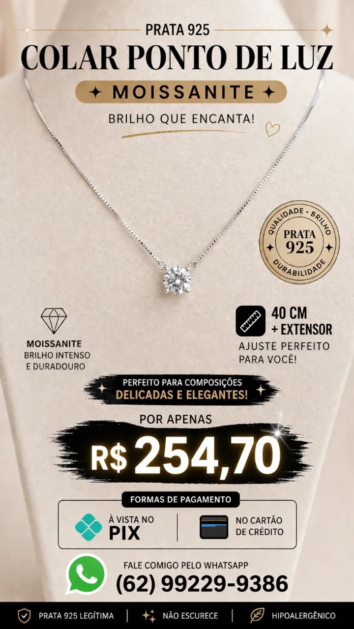 Colar Ponto de Luz Moissanite em Prata 925