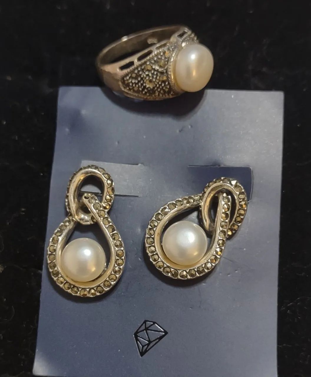 Conjunto anel+brincos Prata com Marcassitas - Foto 2