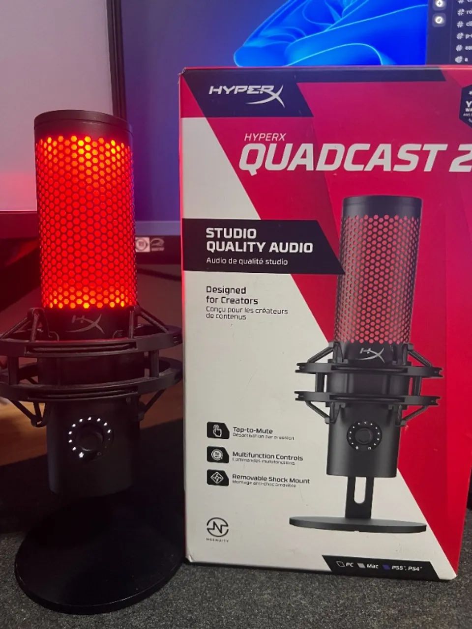 Microfone Usb Hyperx Quadcast 2 Para Jogos E Streaming