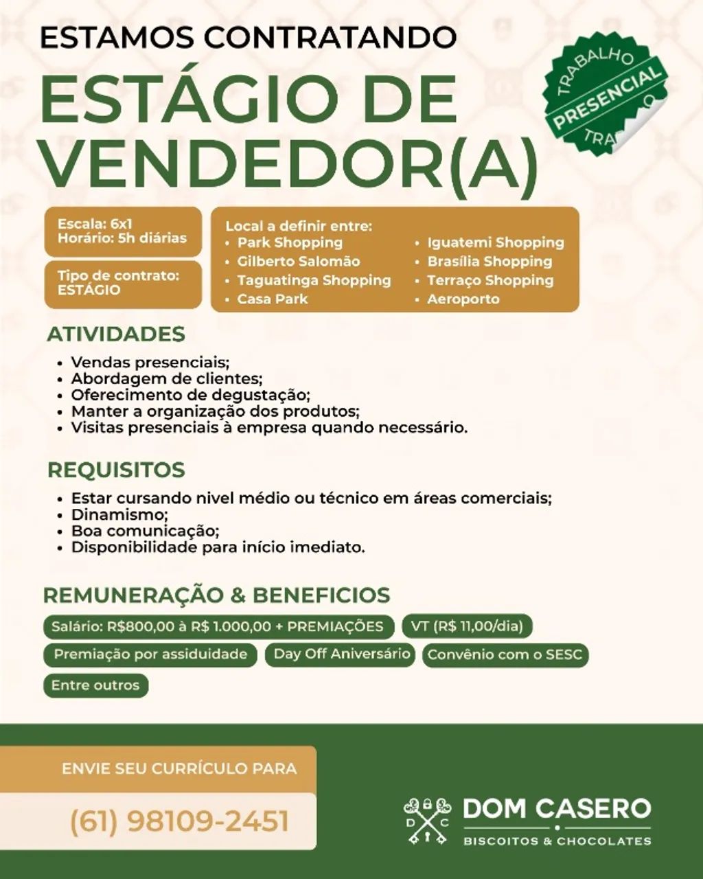 Vaga para Estágiario de Vendas 1