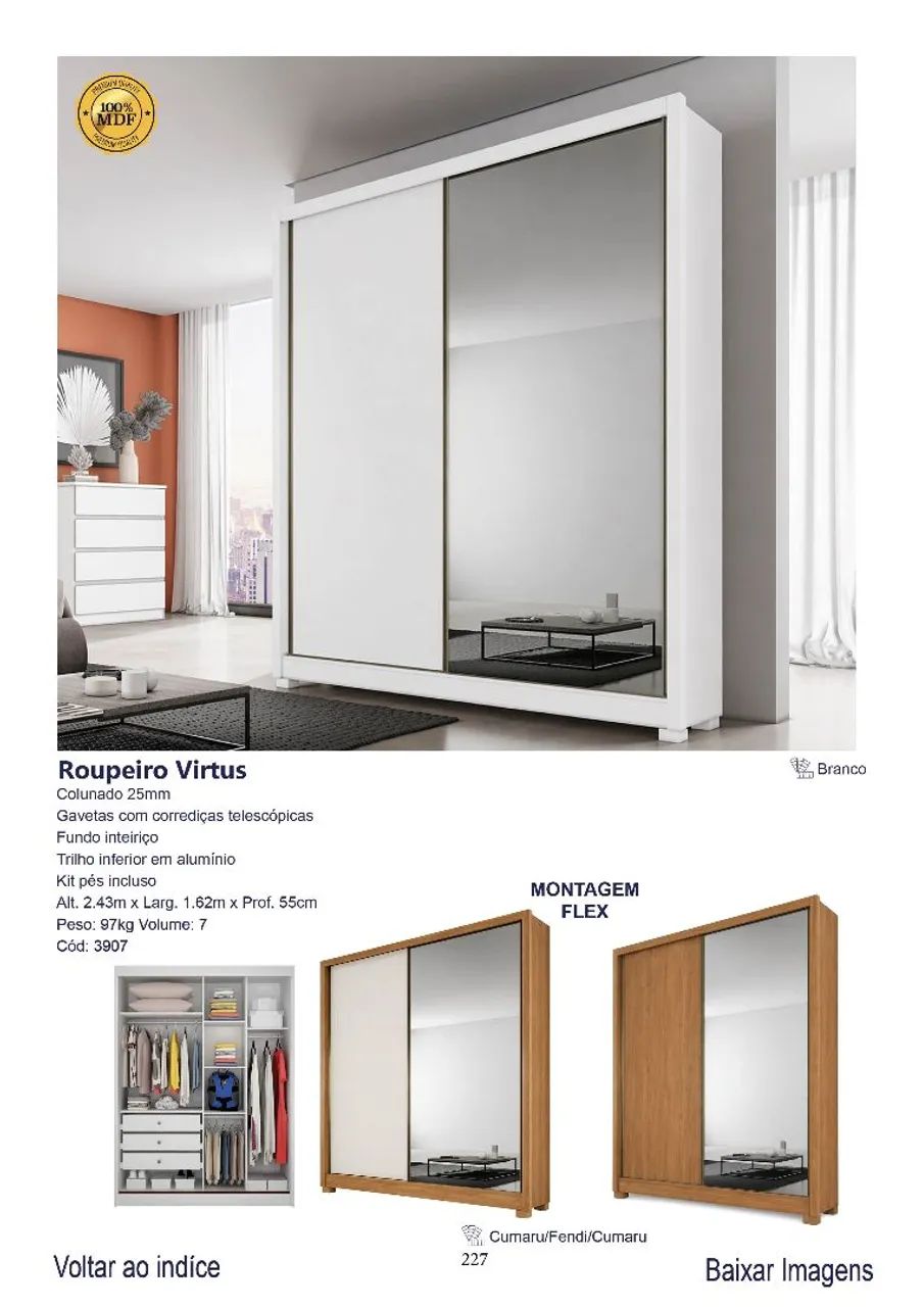 Roupeiro Virtus c/espelho e pés