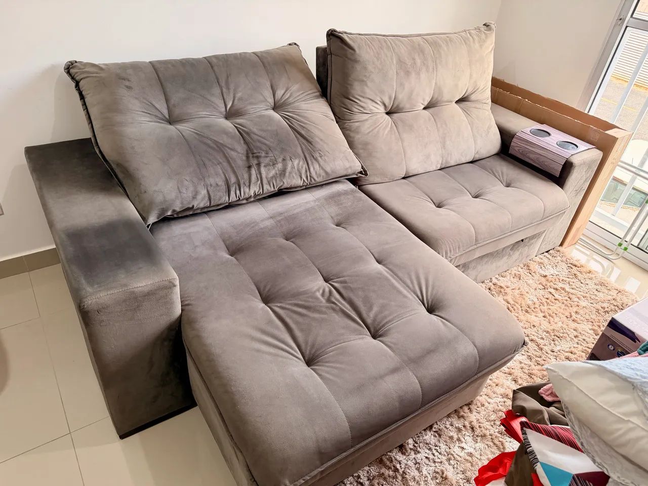Sofá 2 lugares retrátil reclinável Suede aveludado418478665488803844