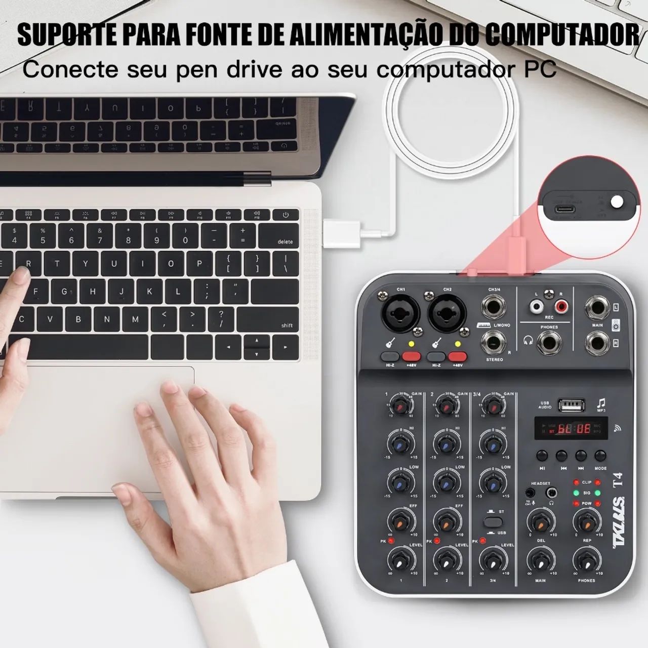 Mesa de Som 4 Canais Com Bluetooth e Pen Drive, Com Efeitos na Voz - Foto 4