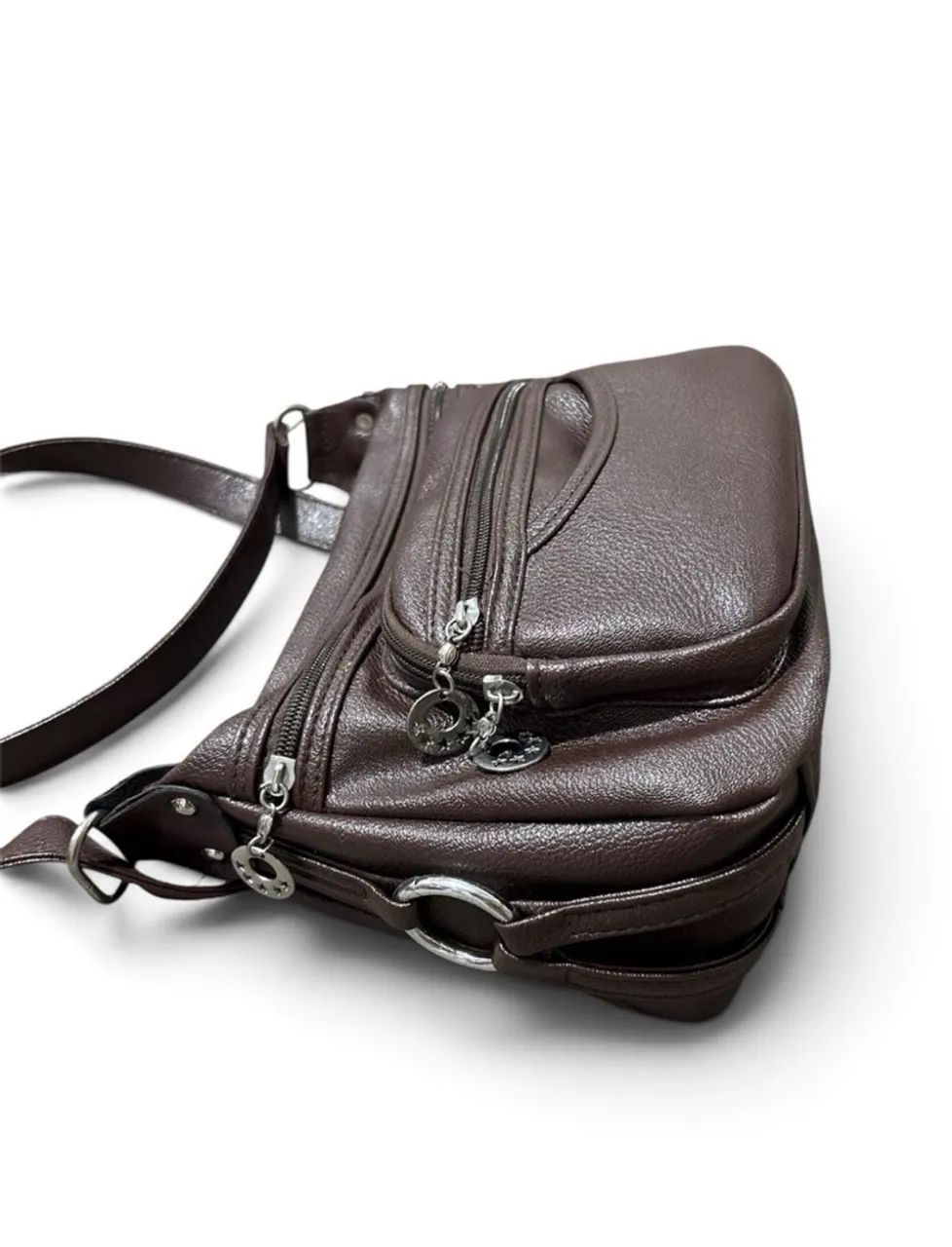 bolsa de couro marrom com bolsos  - Foto 2