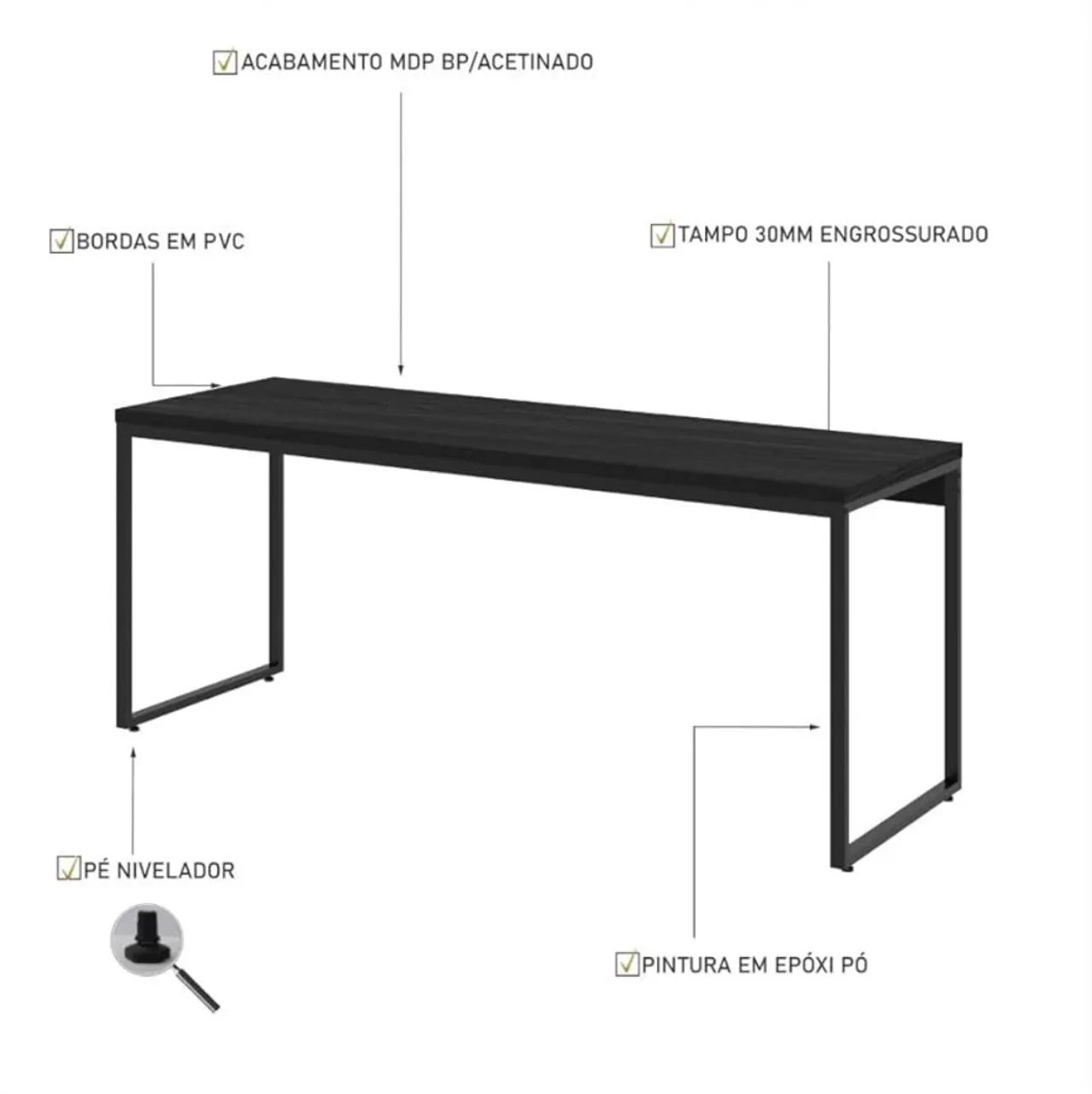 Mesa Dynamica Diretor Compace 180x60x75cm Preta - Nova - Foto 2