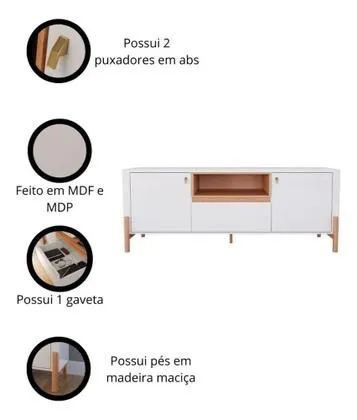 Rack para TV até 75 polegadas 2 Portas 1 Gaveta Gliss Off White/Jequitibá - Lukaliam - Foto 2