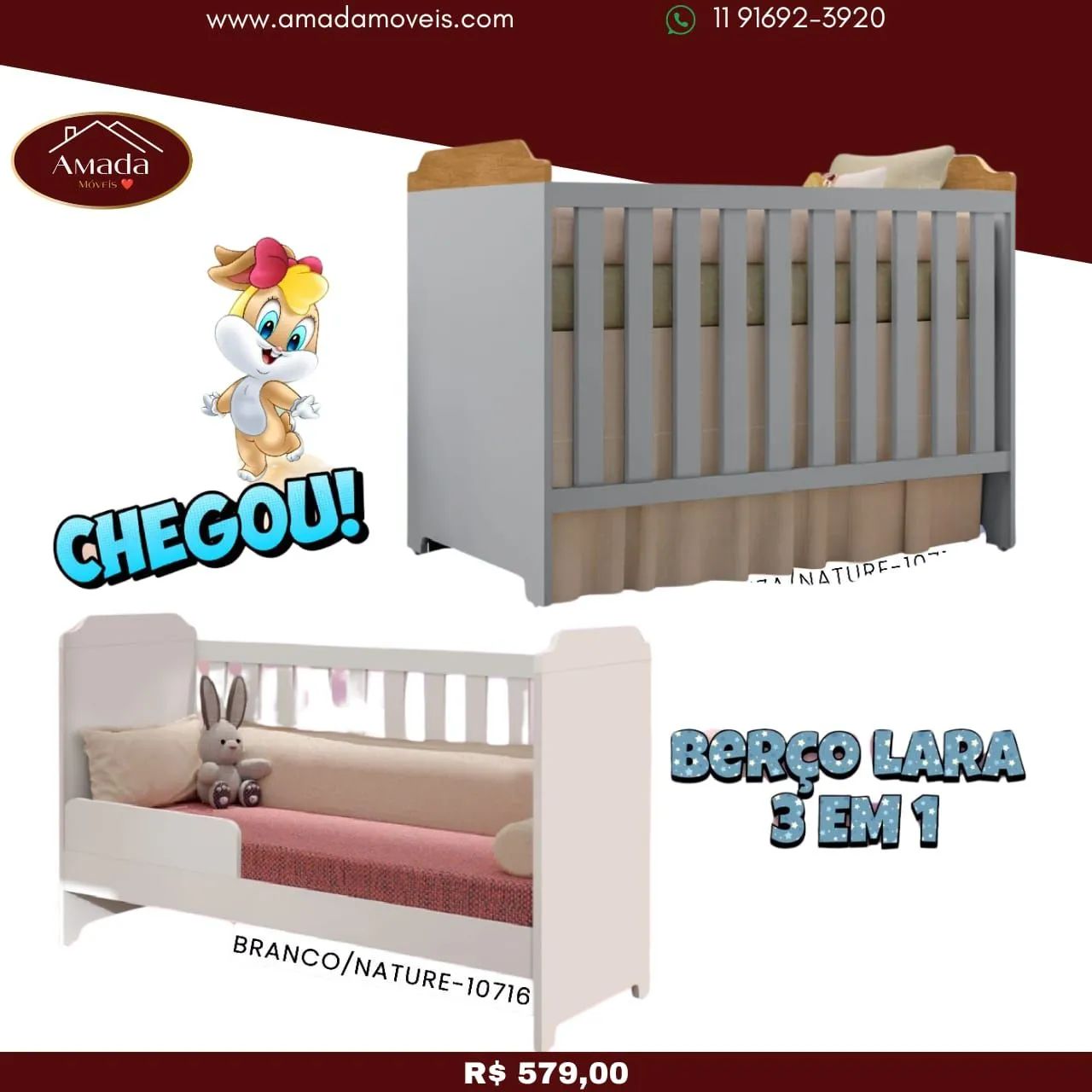 Berço Lara 3 em 1 - à pronta entrega 