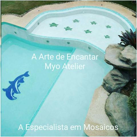 Fundo de Piscina Golfinho tartaruga mosaico