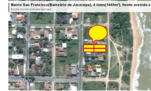 04 Lotes juntos, 360 m² cada, de frente à praia e avenida, no Balneário de Jacaraípe - Foto 7