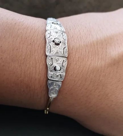 Antiga pulseira de ouro 18k e platina - Foto 2