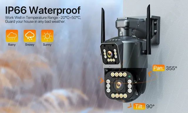 Câmera de Vigilância Impermeável ao Ar Livre, IP, WiFi, 2 Lentes, PTZ, 2K, Lente Dupla - Foto 3