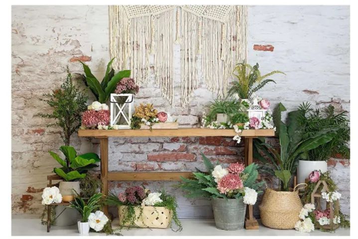 Fundo Fotográfico Tecido - parede tijolos floral 1,50x2,20 (cód ff36) ***usado somente uma