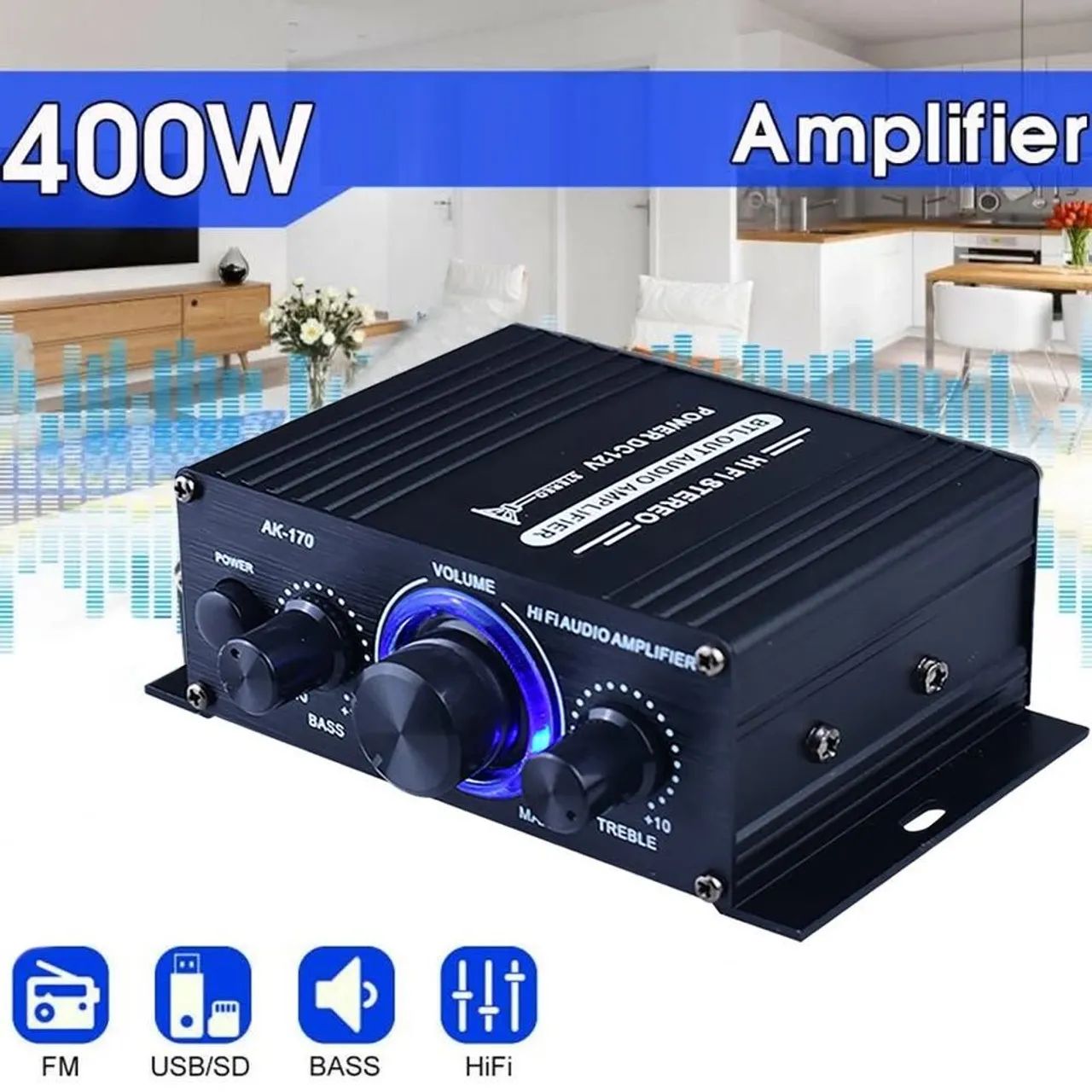 Amplificador de Áudio 400w Hi-Fi Stereo AK-170