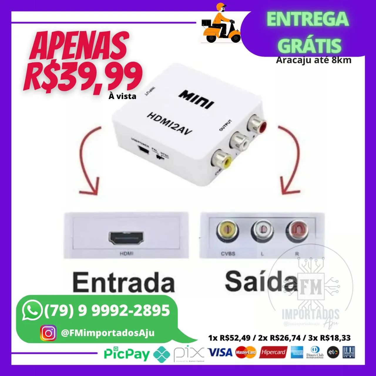 Adaptador conversor HDMI > AV RCA  - Novo / Entrega Grátis Aju 8km