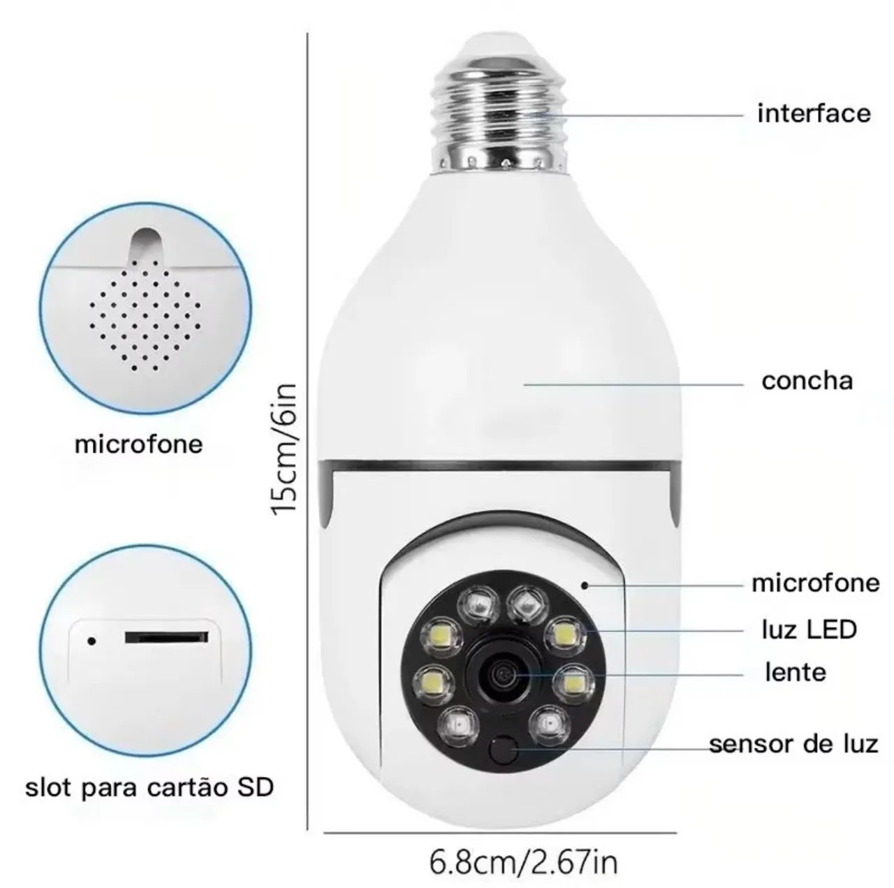 Câmera de Segurança YOOSEE Wi-Fi IP Sem Fio 360° Lâmpada PTZ - Full HD - bivolt - Foto 3