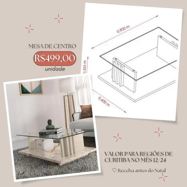 Promoção Mesa de Centro com Vidro - 13/12