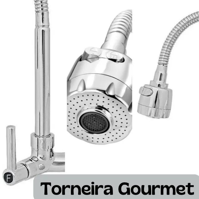 Torneira Gourmet Metal Prata Parede 1/4 de Volta 2 Jatos _ CS167 - Foto 4
