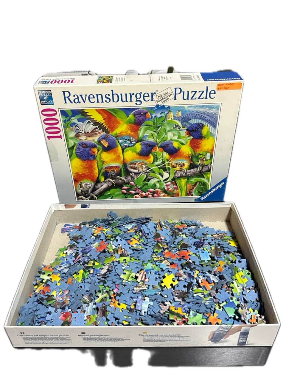 Puzzle Quadro Quebra-Cabeça Ravensburger 1000 Peças - Pássaros Rainbow Lorikeets Completo