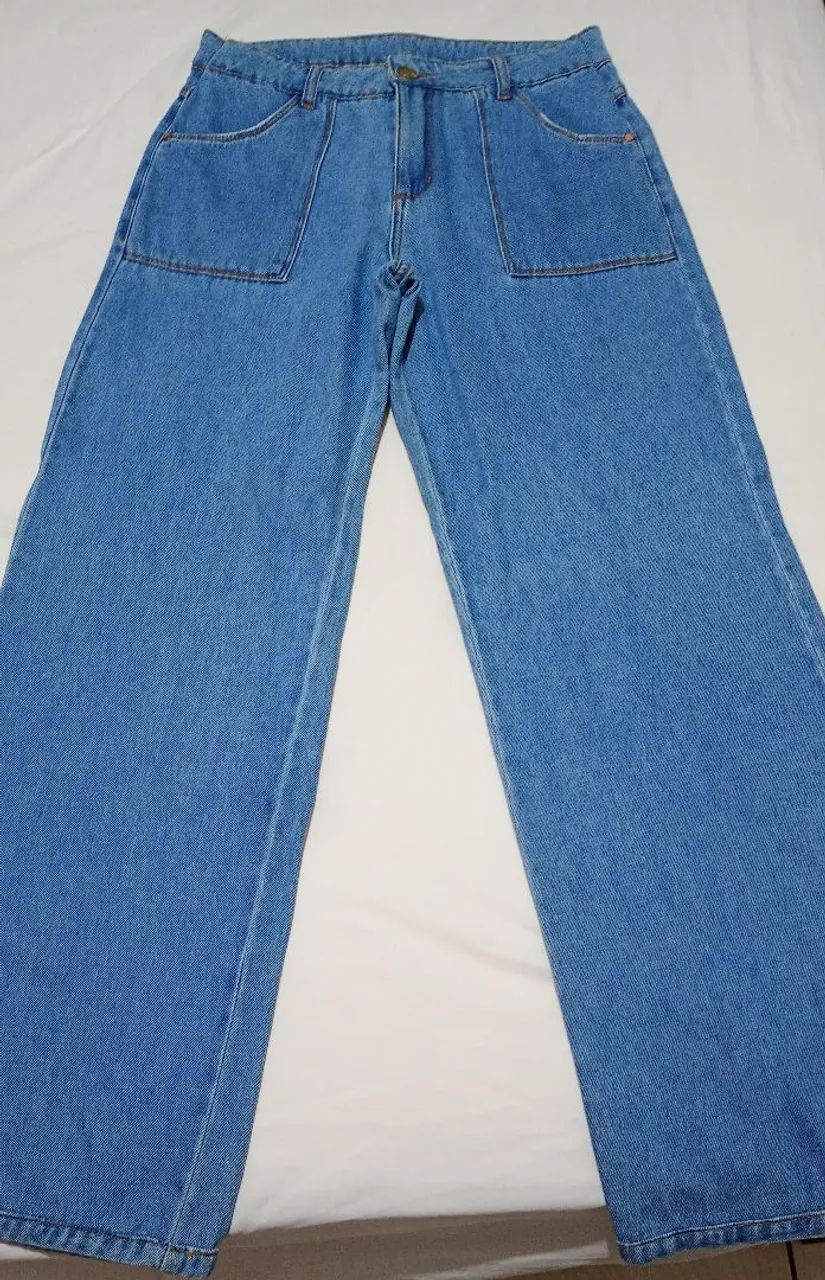 Calça Jeans Wide Leg com Bolsos Frontais 