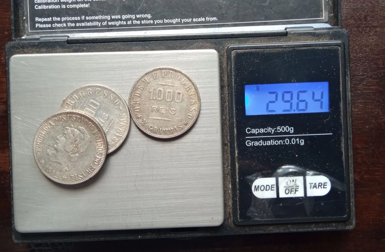 Três moedas mil réis 1912 prata 900 Rs1$000 X GRAMMAS
