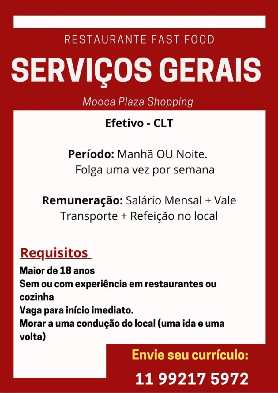 PRECISA-SE DE AJUDANTE DE LANCHONETE