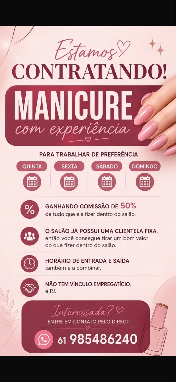 Contrate manicure sem vínculo empregatício