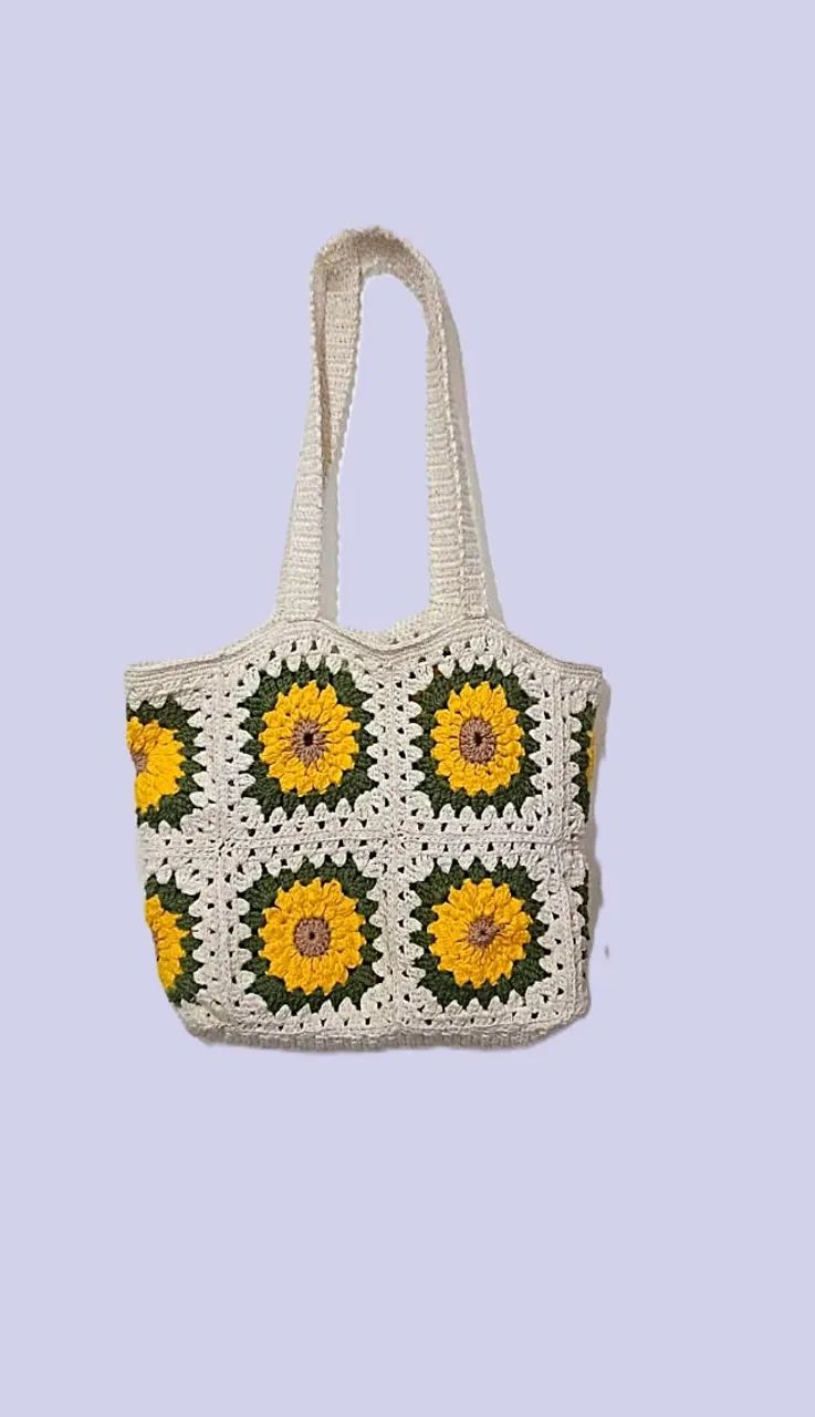 Bolsa em Croche com Estampa de Girassol
