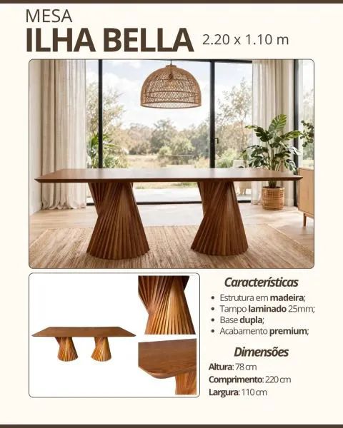 Mesa de Jantar elegante com 6 cadeiras 2.20m