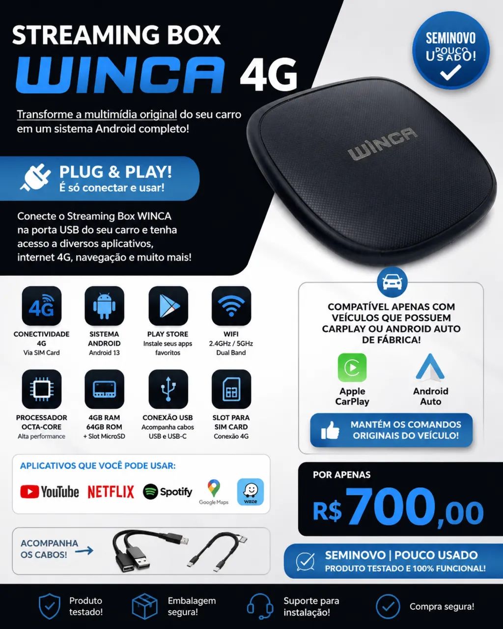 Streaming Box Winca 4G Android - Seminovo | Pouco Usado