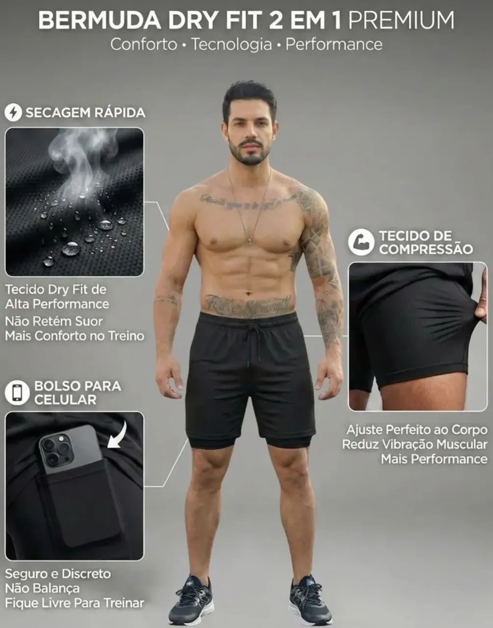 Short duplo de compressão masculino  - Foto 5