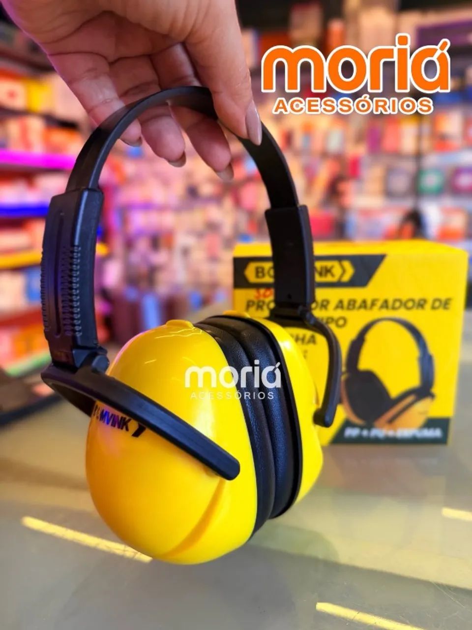 Abafador de Ruídos Concha Preto com Amarelo Protetor Auricular 