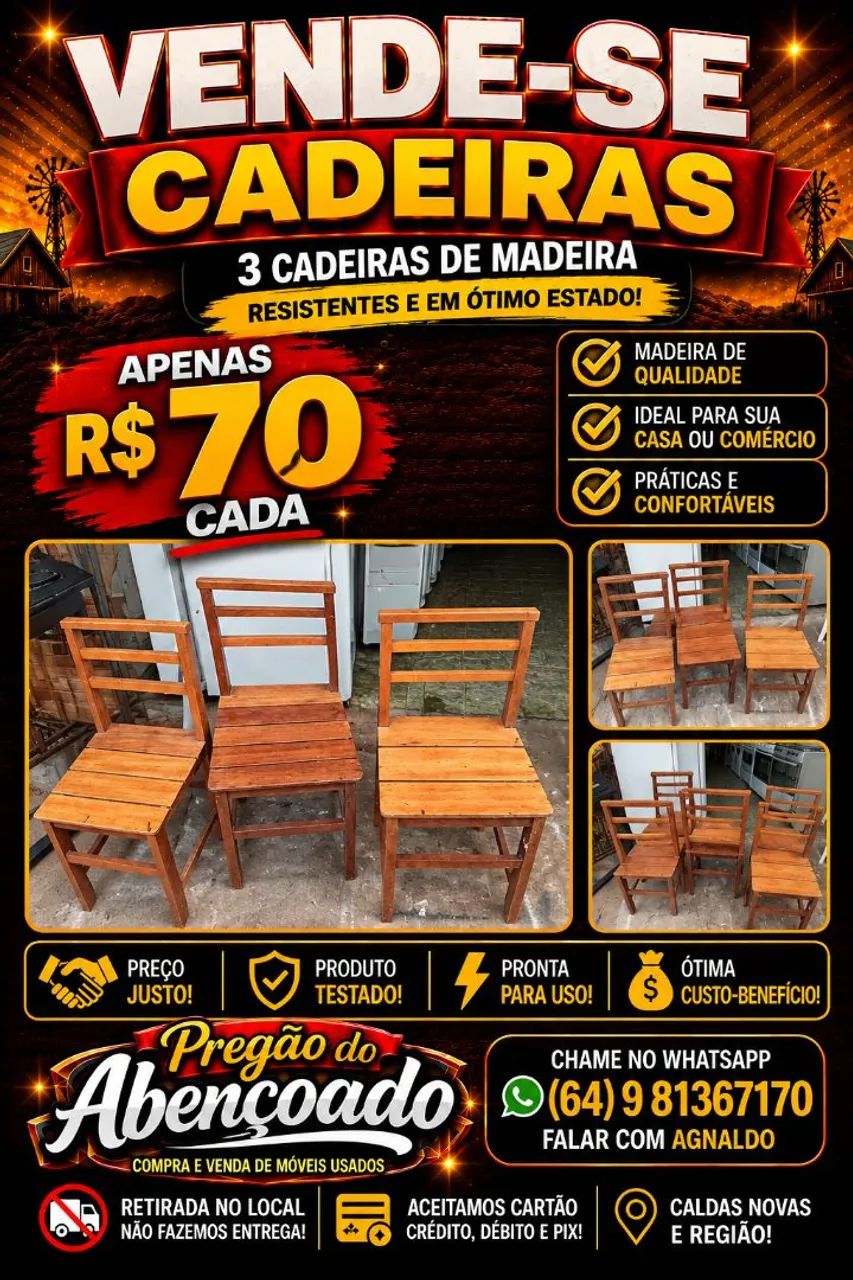 Cadeira de madeira maciça super resistente