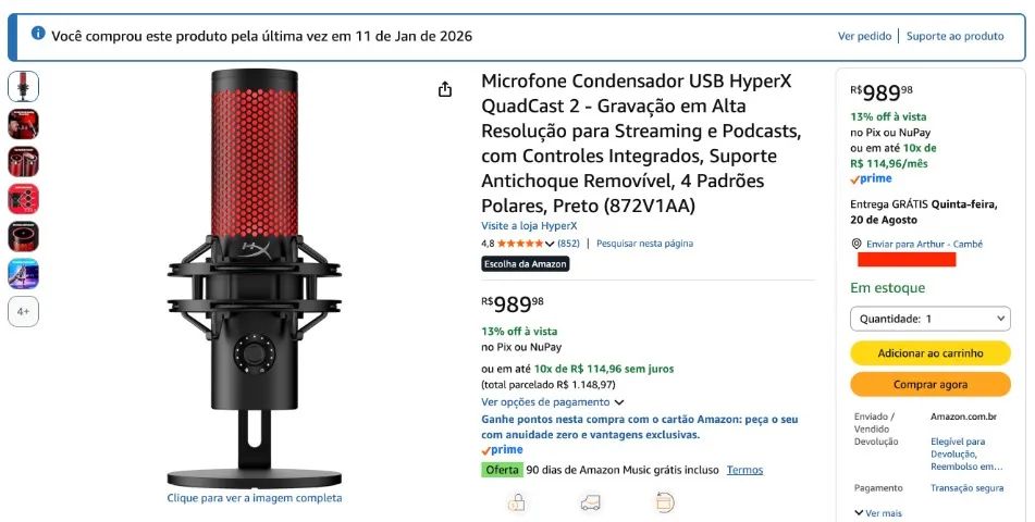 Microfone Usb Hyperx Quadcast 2 Para Jogos E Streaming - Foto 3