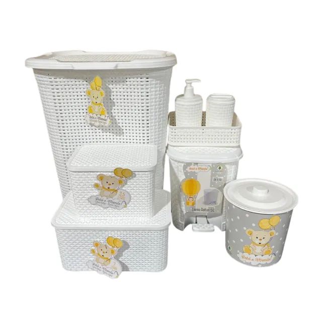 Kit Quarto Bebê Rattan Completo | Azul, Rosa e Branco | Entrega Grátis