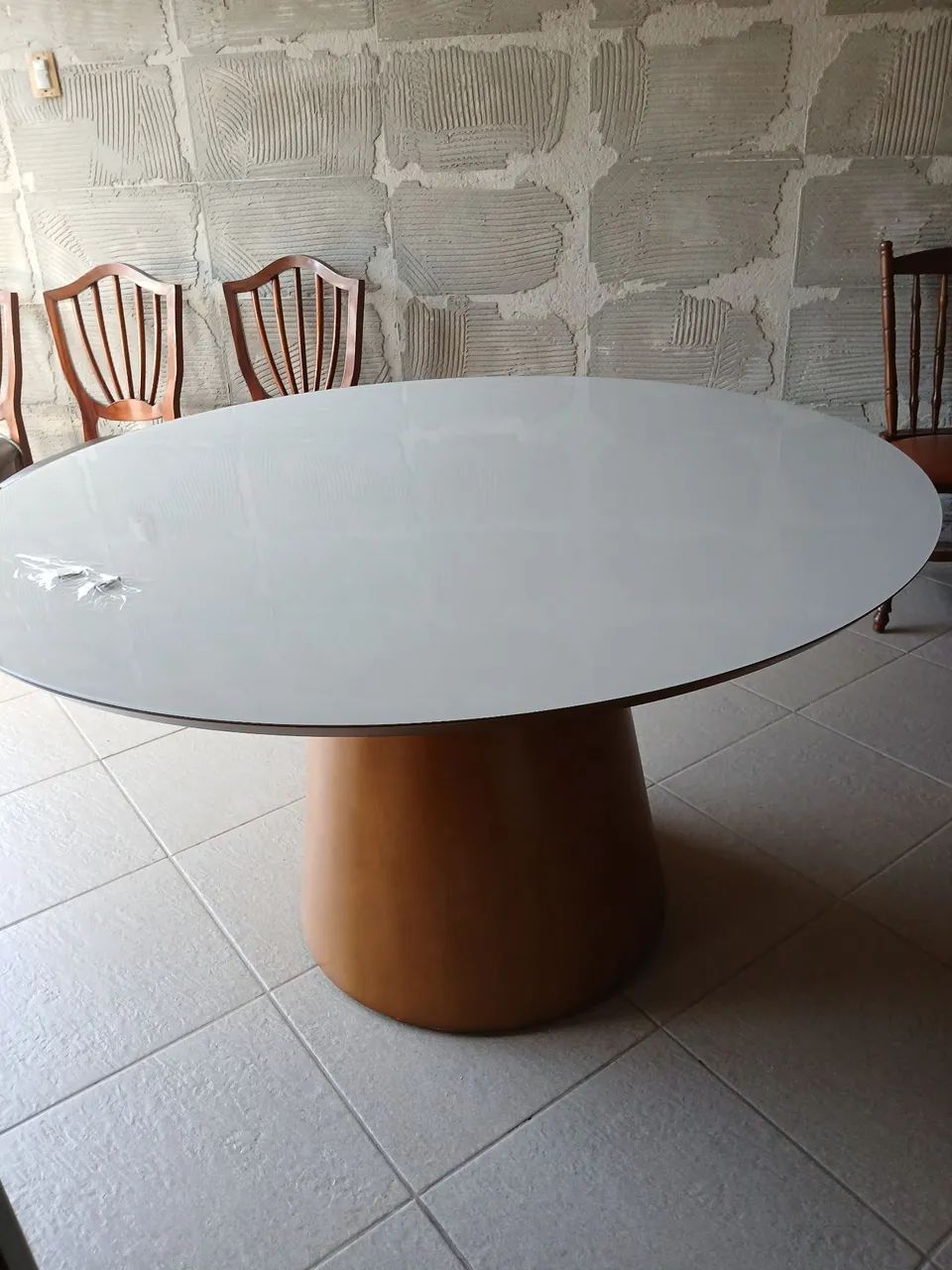 Mesa cone com tampo madeira c vidro - Foto 4
