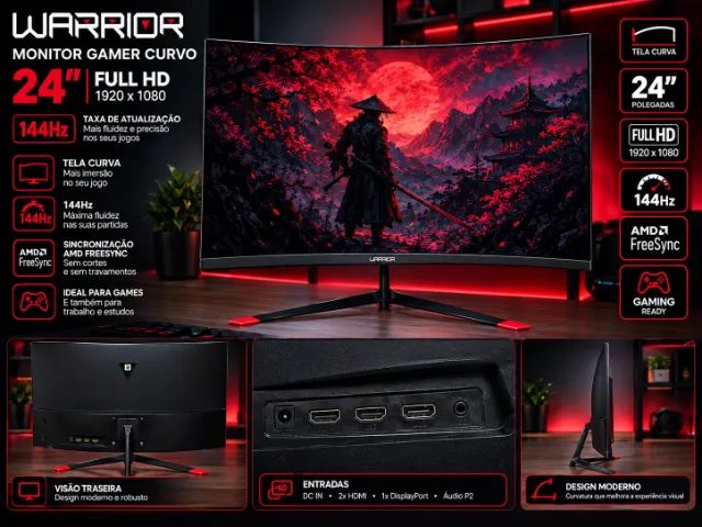 Monitor Warrior Gamer - 144hz, 24 Polegadas, Tela Curva