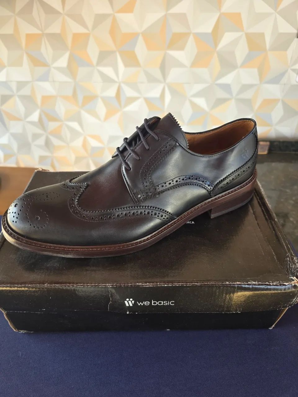 Derby Brogue Preto Solado em couro - Webasic