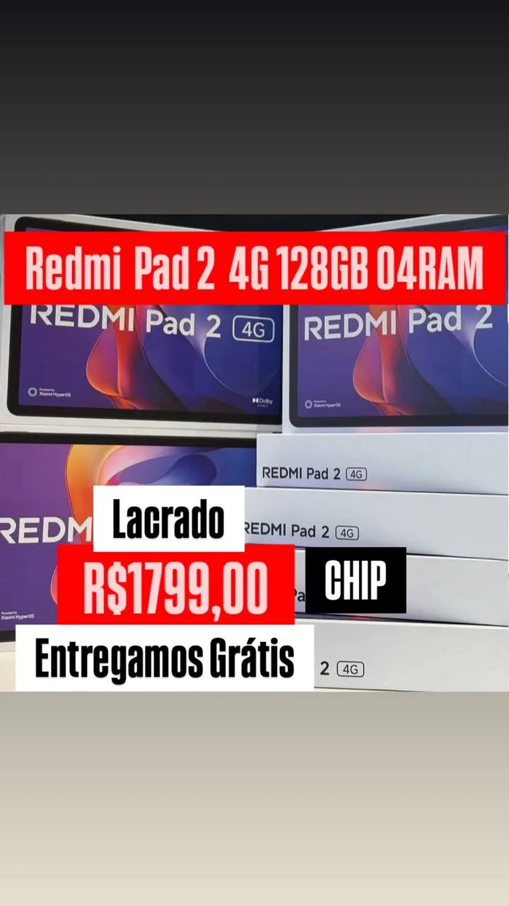Tablet Redmi Pad 2 4G CHIP 128+04 Lacrado Entregamos Grátis Capa e Película 