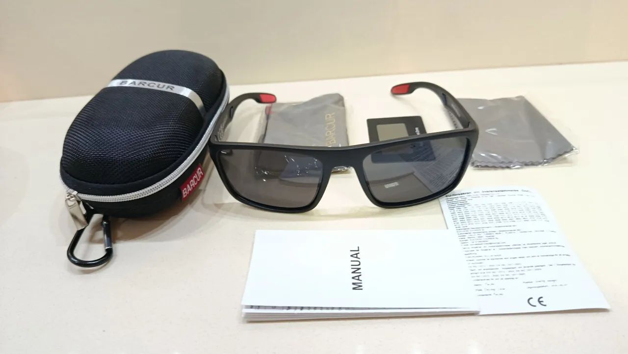 Oculos de Sol BARCUR Armação TR90 RedGray Cinza Ciclismo Com Detalhes Lentes Polarizadas  - Foto 4