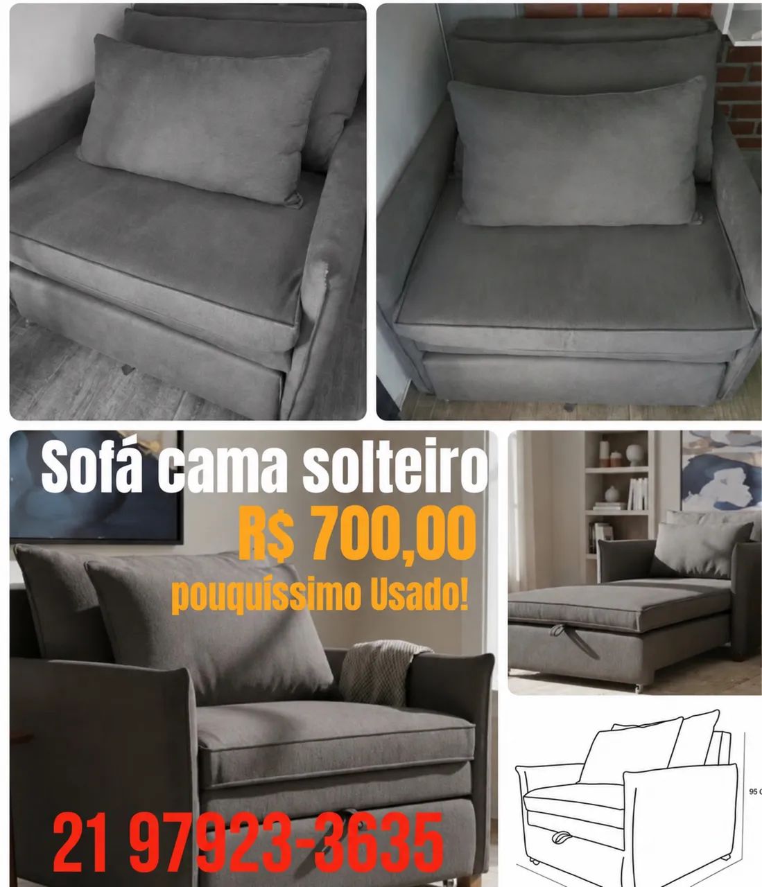 Sofá cama solteiro muito novo