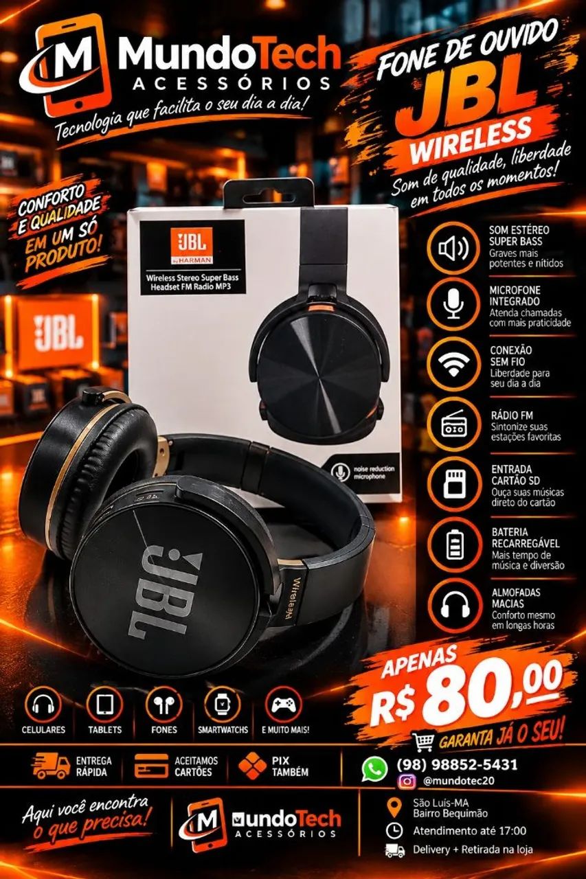 Fone JBL via Bluetooth 