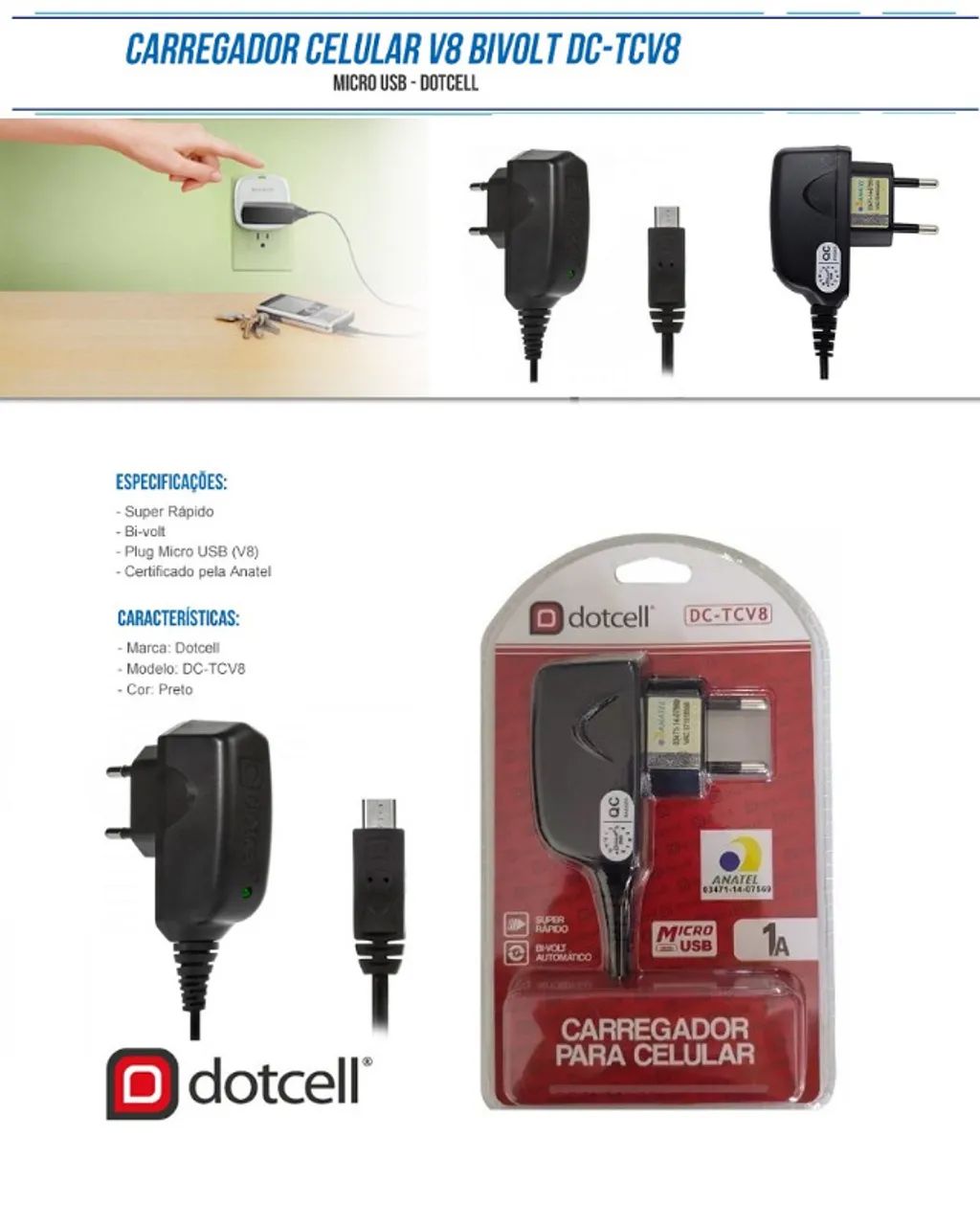 Carregador Celular  V8 Dotcell  - Foto 4